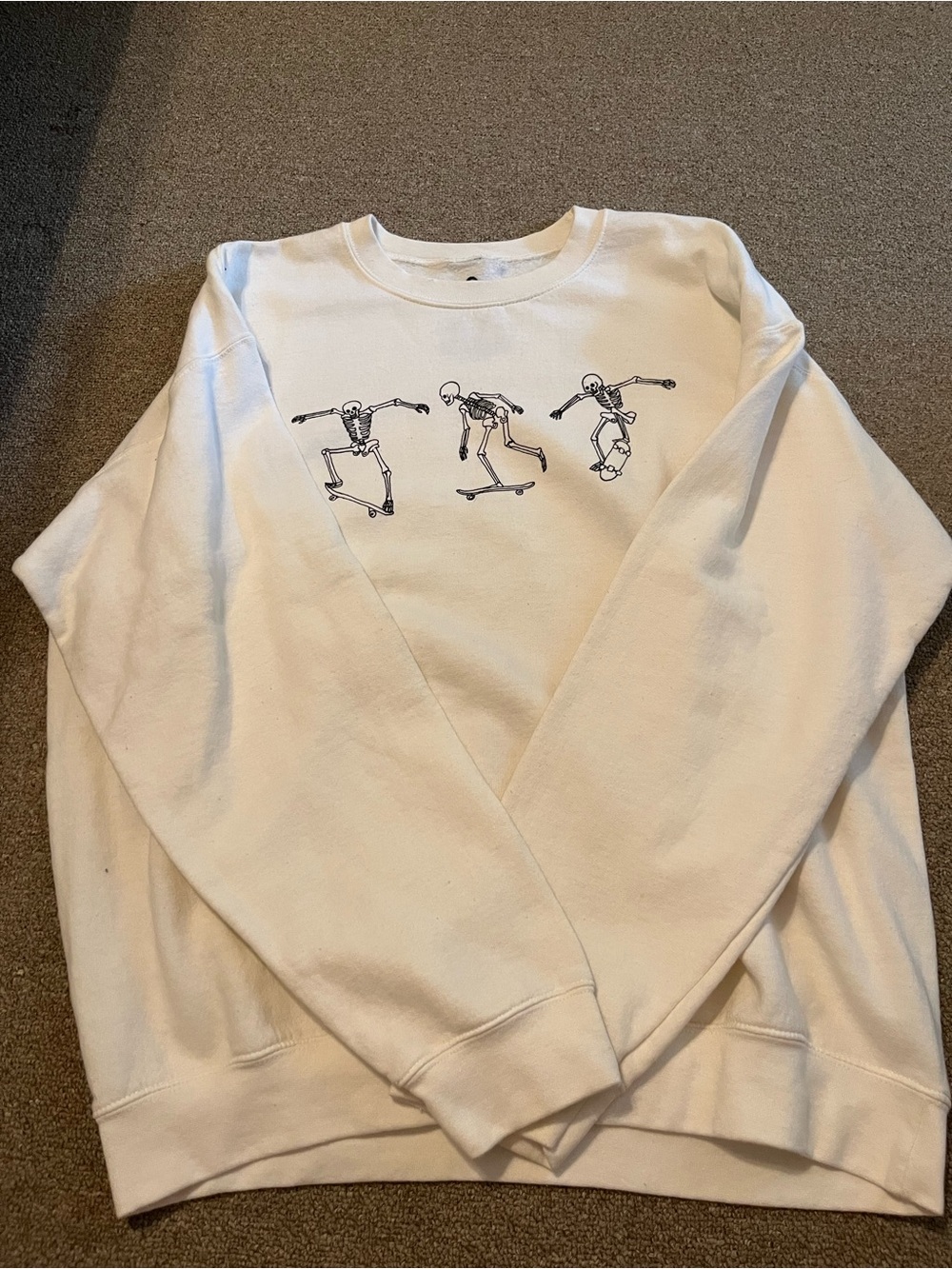 Full Tilt White Crewneck with Skateboard Skeleton Trio